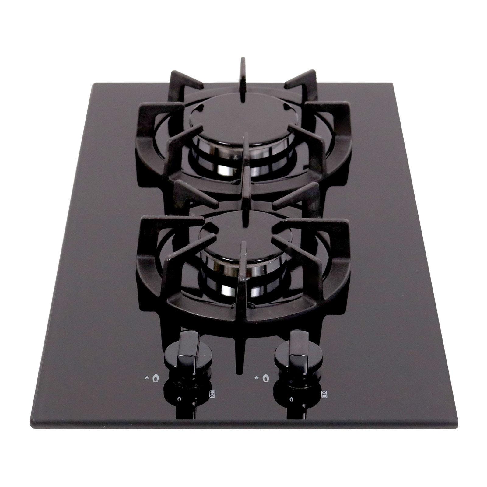 SIA BGH30BL 30cm Black Gas On Glass Domino Hob With Cast Iron Stands
