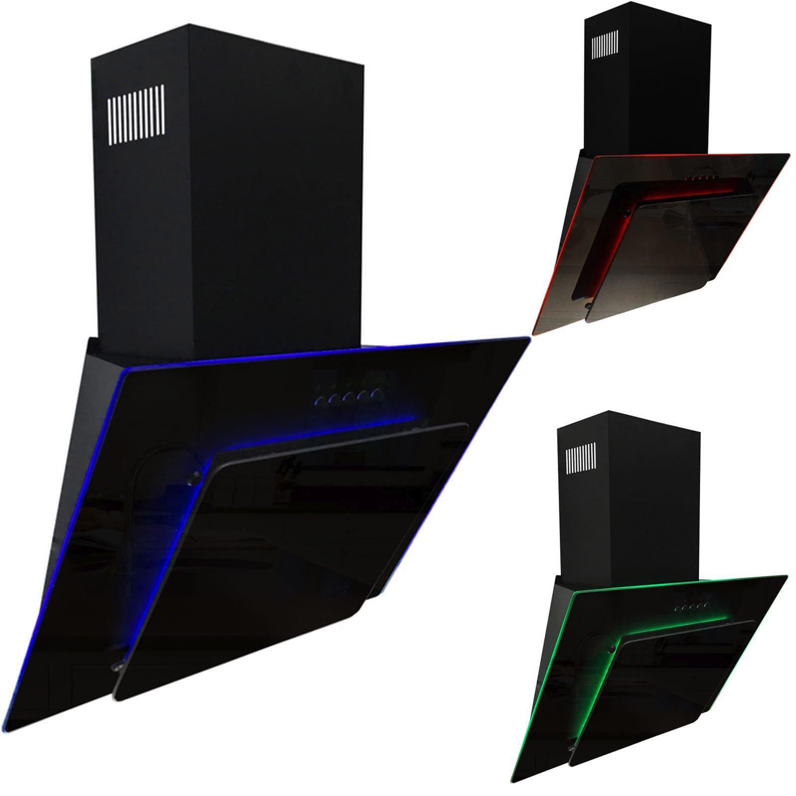 SIA AGE71BL 70cm Black Angled Glass Cooker Hood Extractor 3 Colour LED