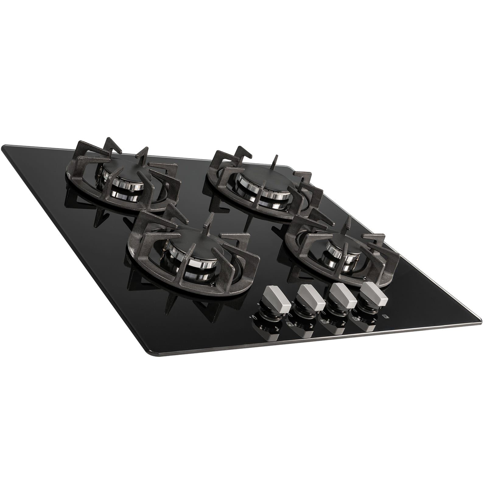 SIA R7 60cm 4 Burner Black Gas On Glass Hob & Curved Glass Cooker Hood