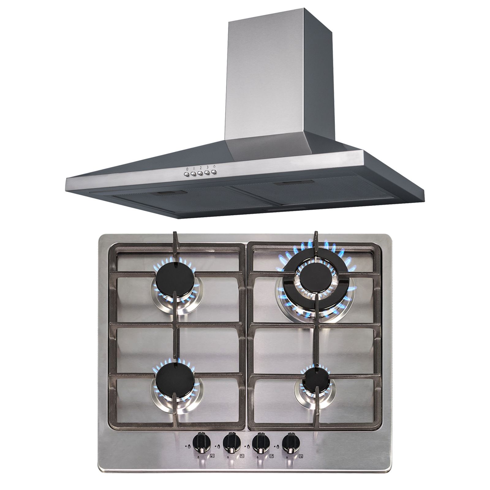 SIA 60cm Stainless Steel 4 Burner Gas Hob And Chimney Cooker Hood