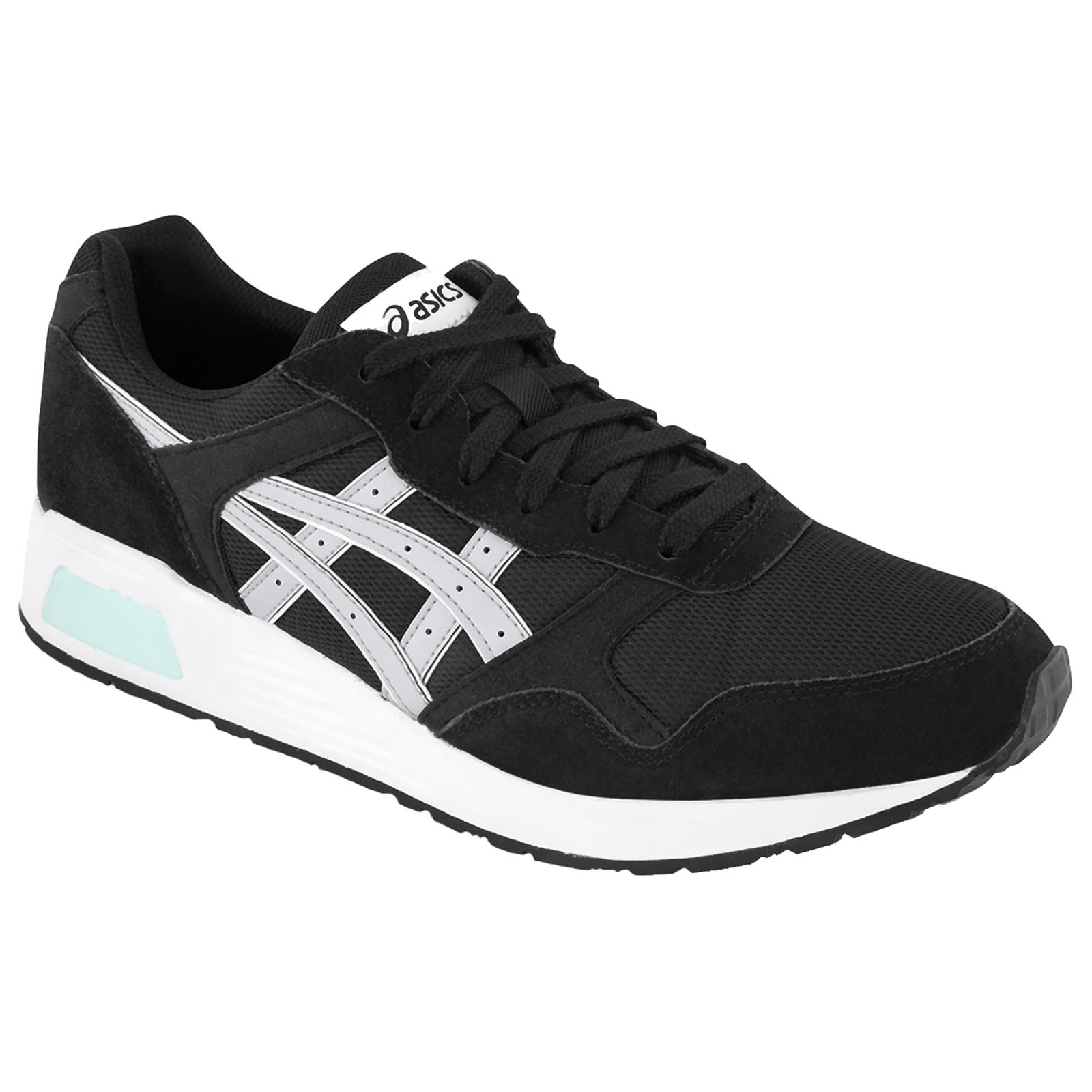 Asics Lyte Trainer Black Glacier Grey Mens Suede Mesh Running Low Top Trainers Asics Lyte Trainer Black Glacier Grey Mens Suede Mesh Running Low Top Trainers