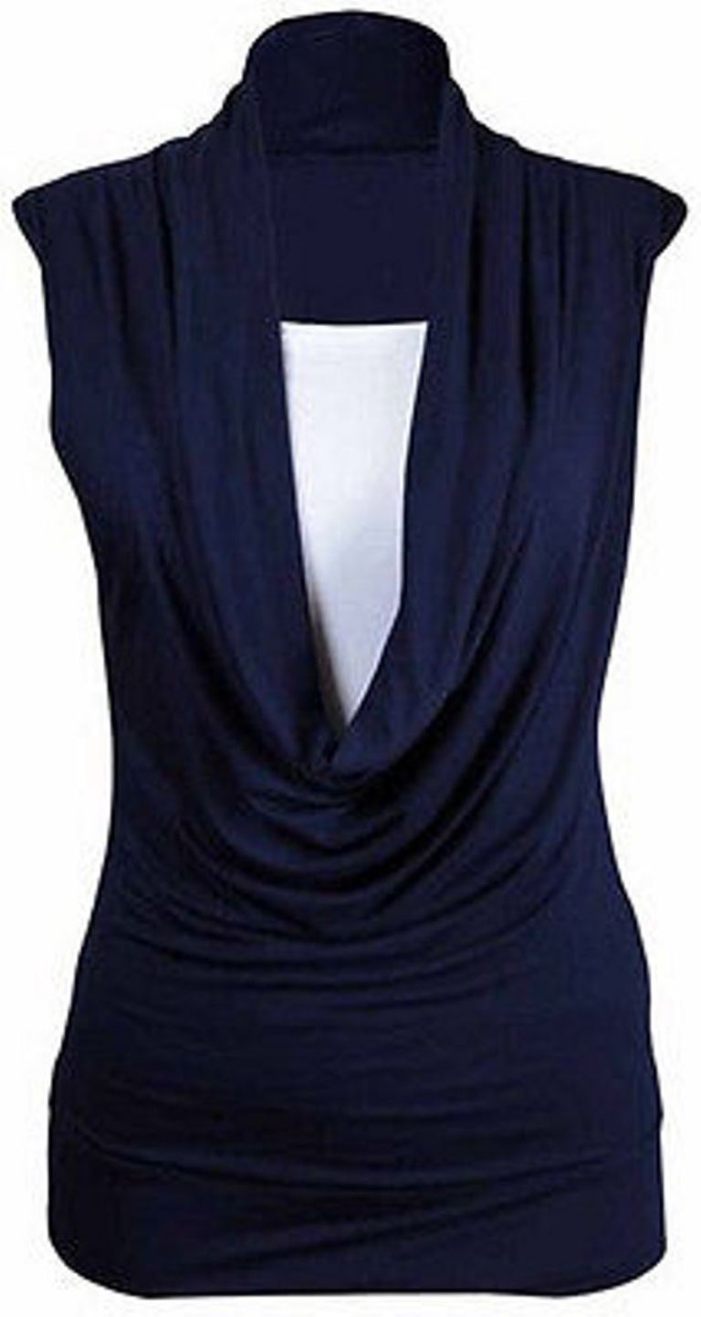 NEW LADIES GATHERED COWL NECK TOP WOMEN SLEEVELESS LONG VEST TOP SIZE 8