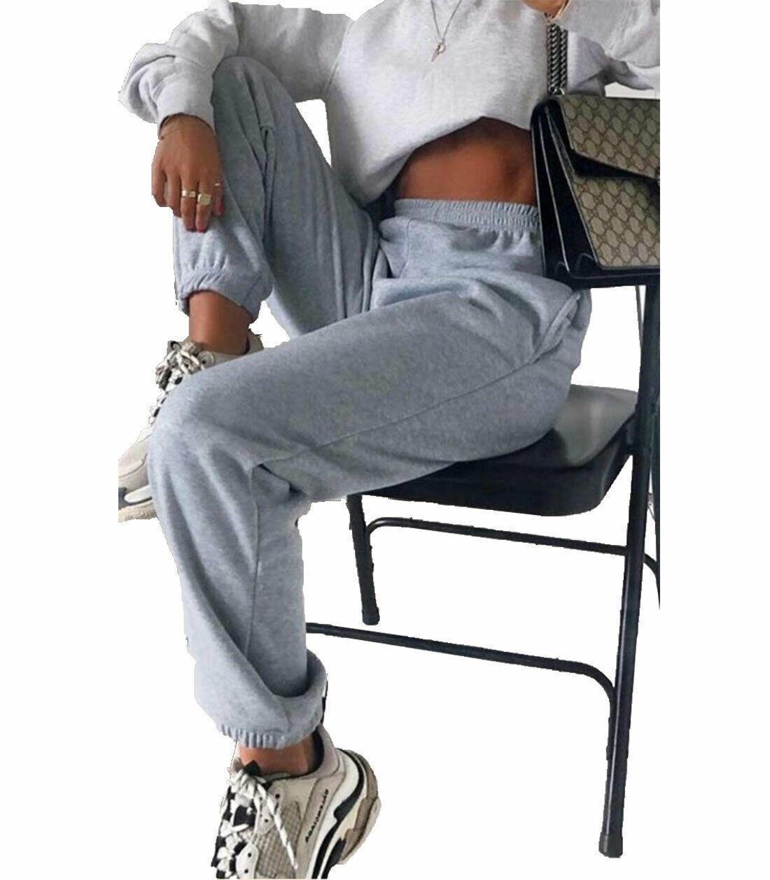 Ladies Womens Fleece Cuffed Bottoms Tracksuit Jogging Joggers Jog