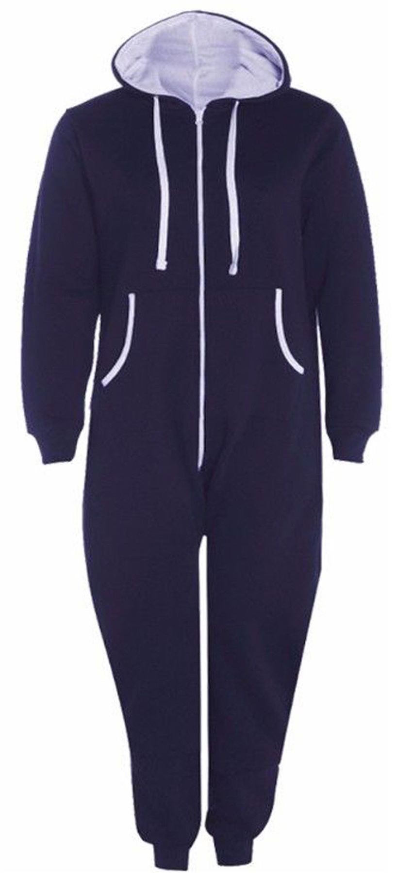 Mens Womens Thermal All In One Warm Hooded Playsuit Unisex ZipUp Onsie1