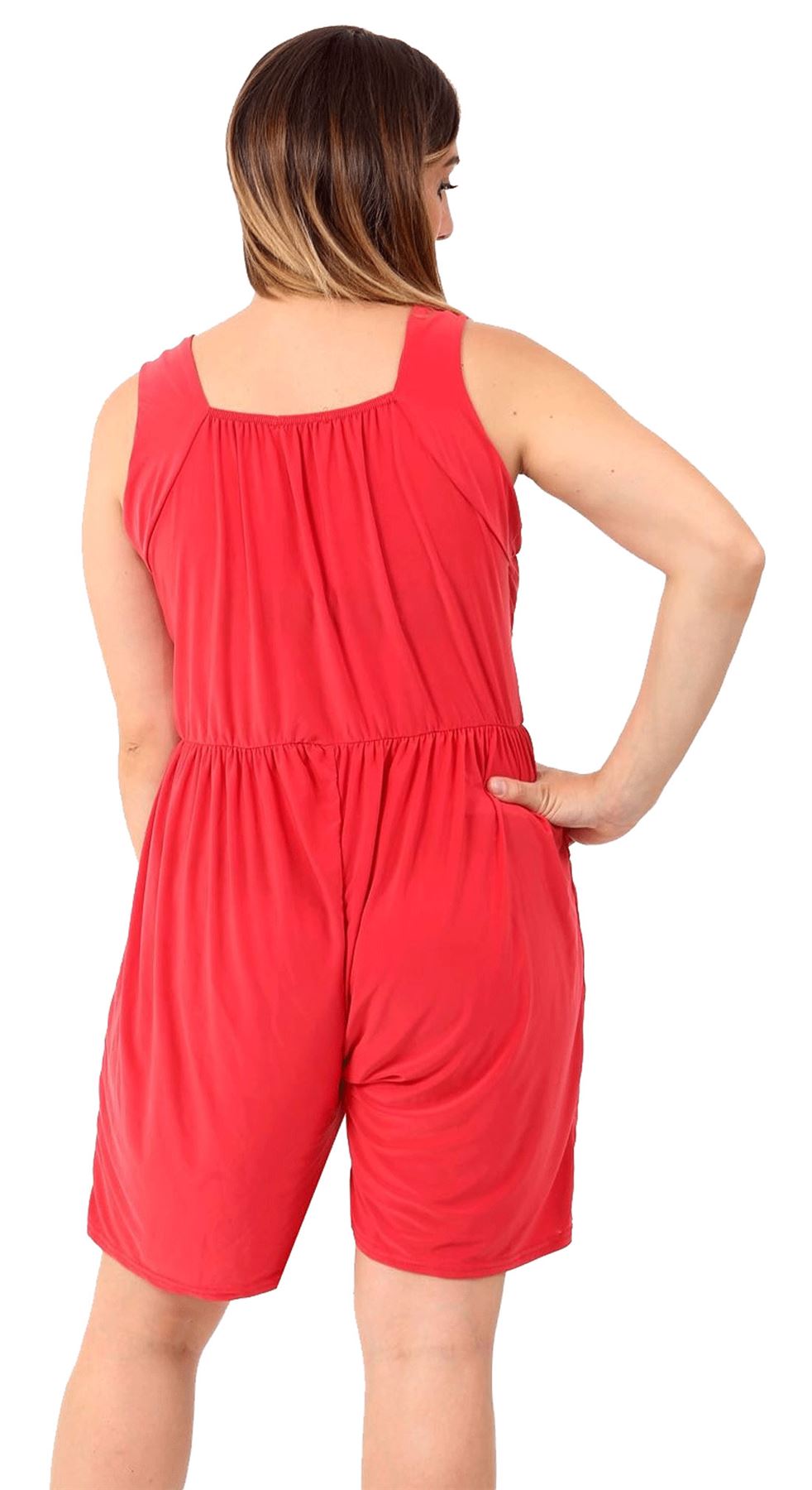 Ladies Wrap Over Playsuit Con Corto Donna Senza Maniche con cinturini a pieghe Romper Tuta