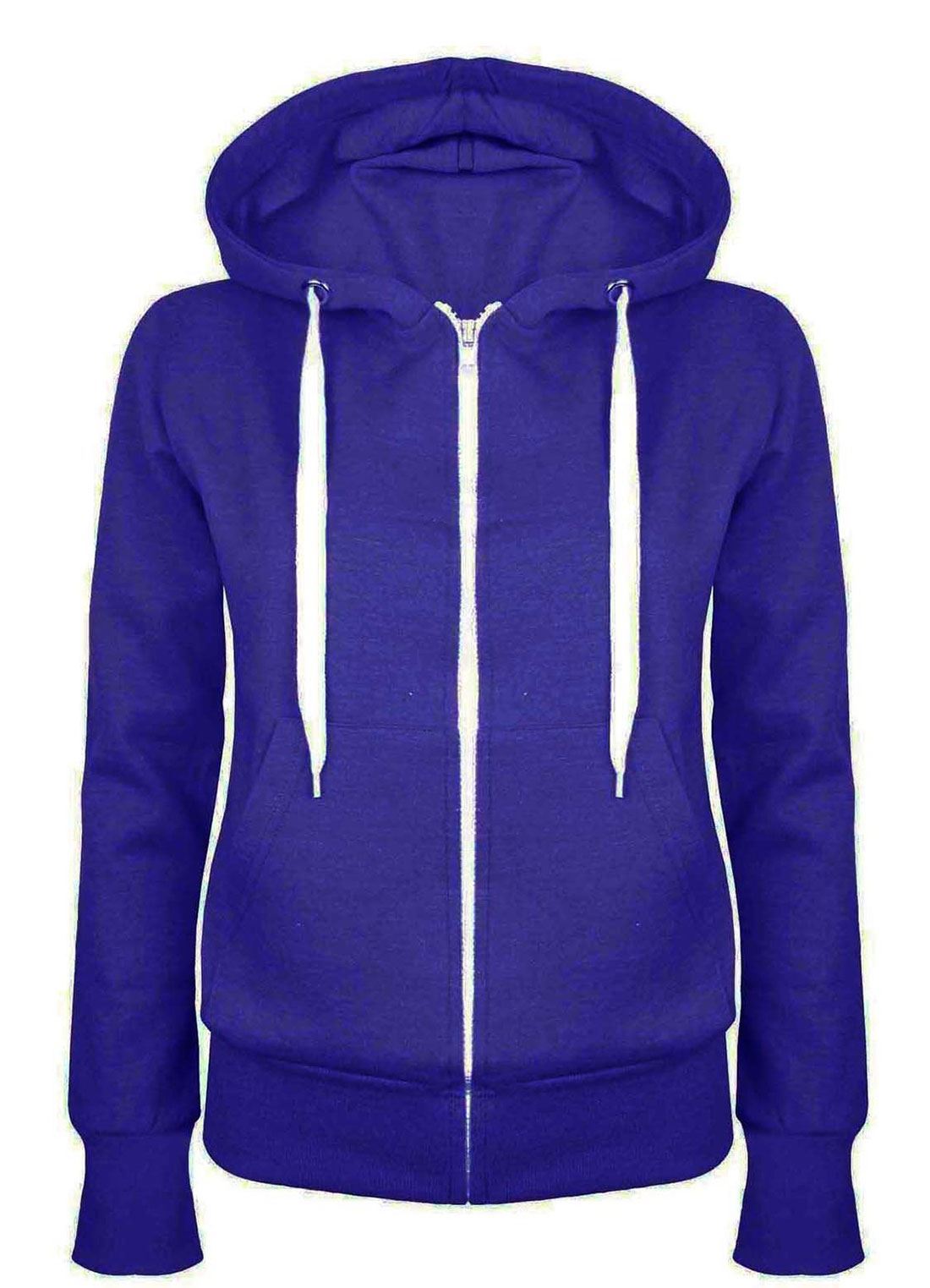 Womens Hoddie Plain Zip Up Hooded Top Ladies Basic Hoody Sweatshirt