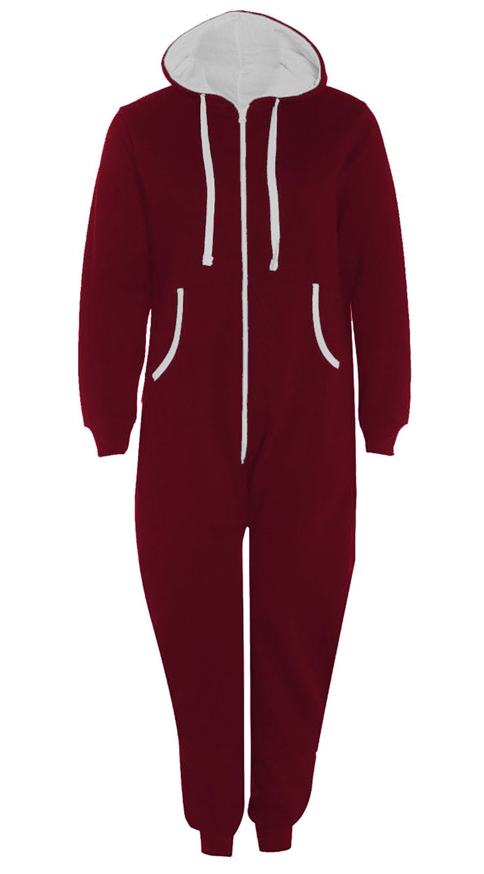 Mens Womens Thermal All In One Warm Hooded Playsuit Unisex ZipUp Onsie1