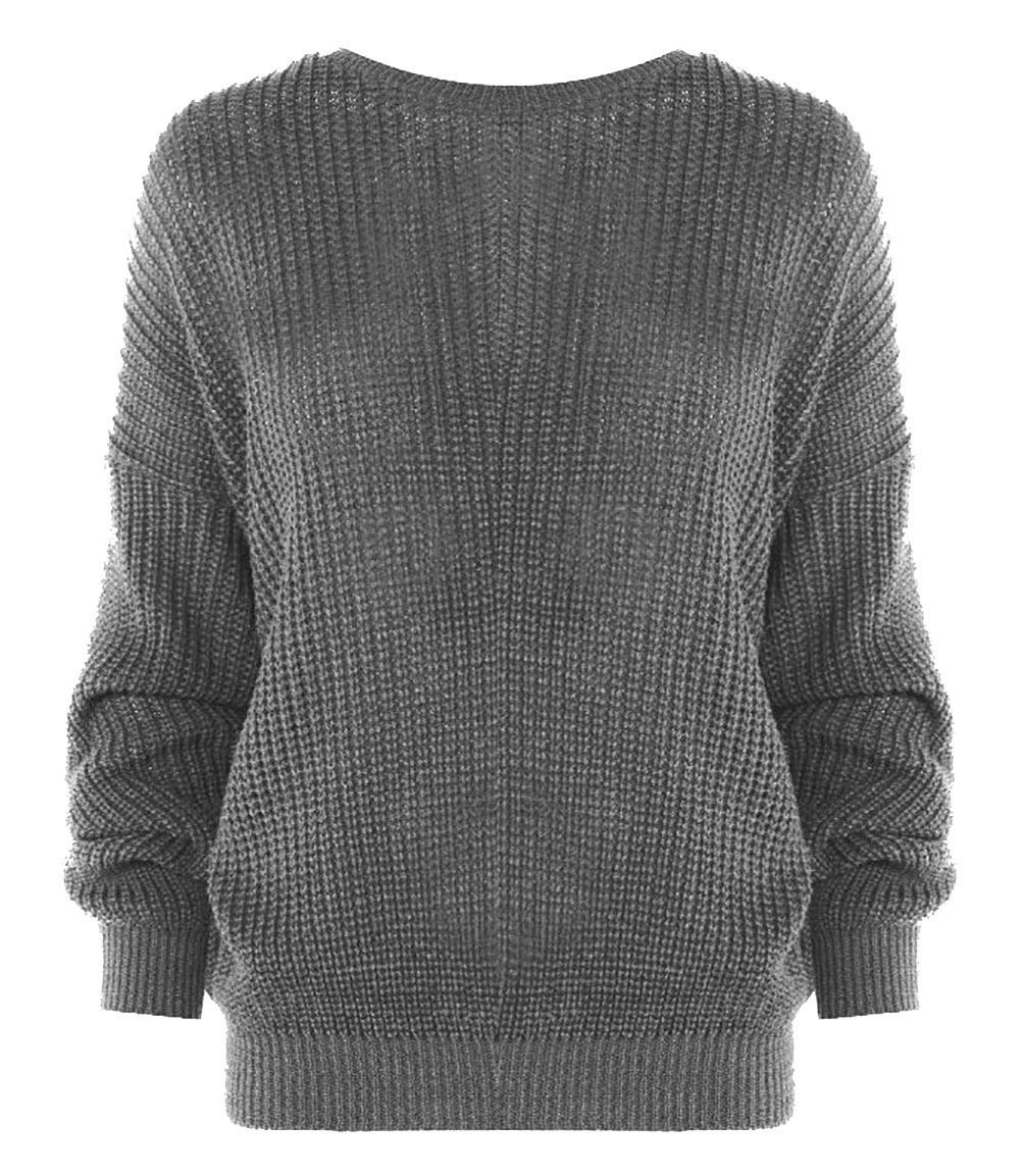 Womens Ladies Oversized Baggy Long Thick Knitted Plain Chunky Top Sweater Jumper eBay