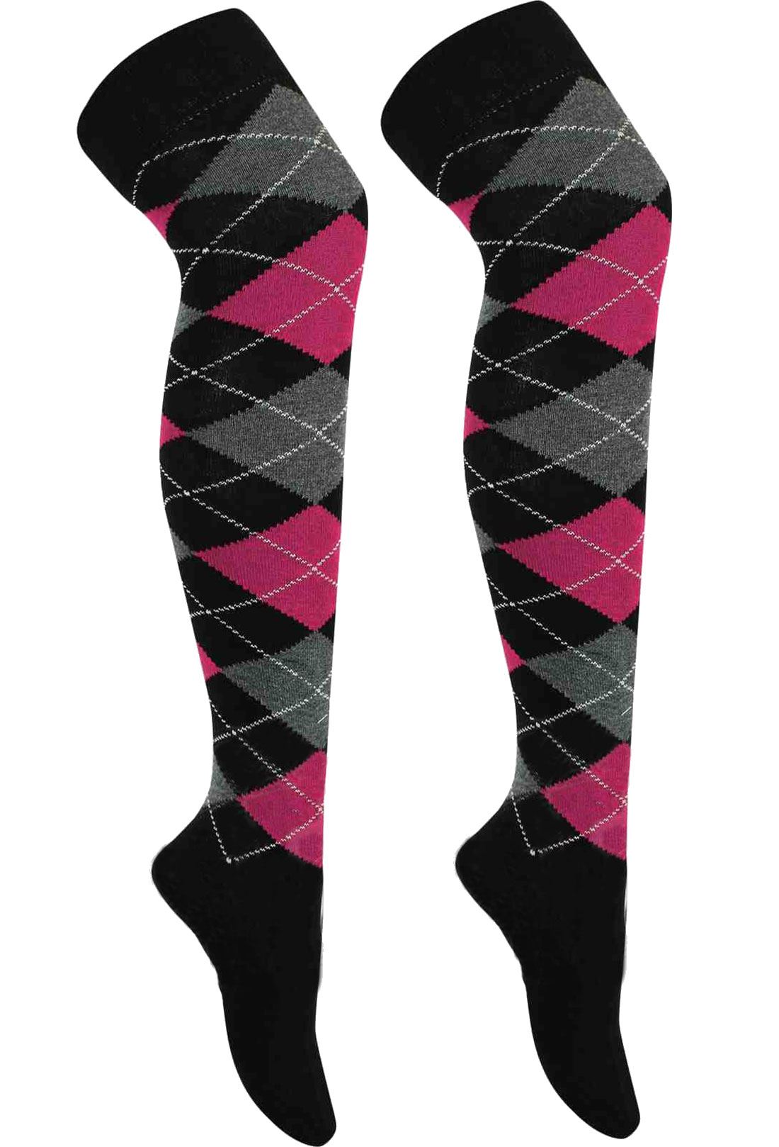 ladies over the knee argyle checked socks womens