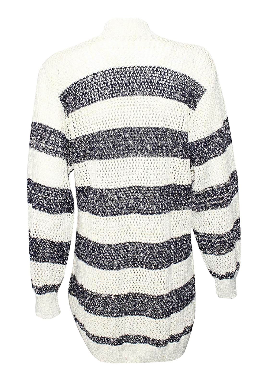Ladies Stone Cream Stripe Slub Open Cardigan Women Party Wear Knitted Jumper Lot