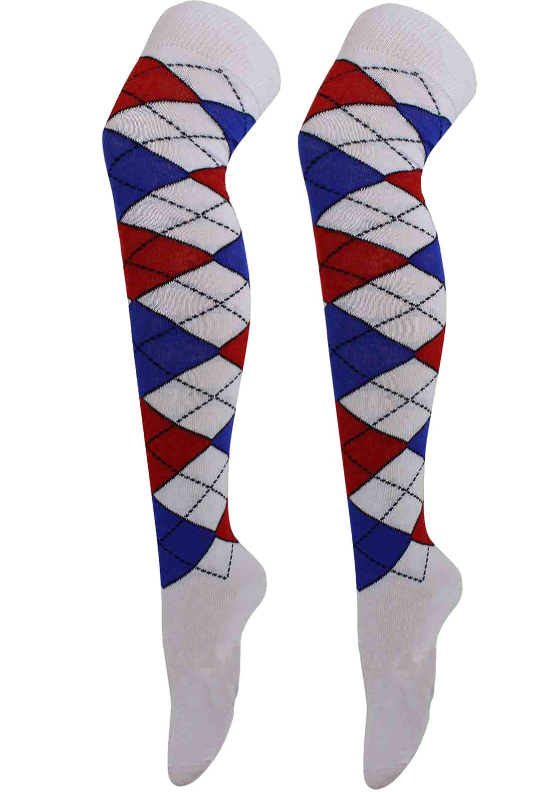 ladies over the knee argyle checked socks womens