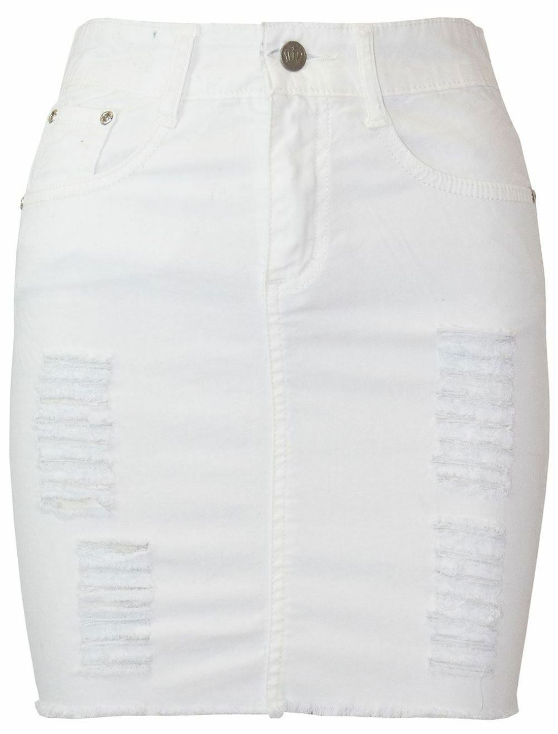 Womens Laser Cut Denim Distressed Mini Skirt Ladies Ripped Stretch Bodycon Skirt