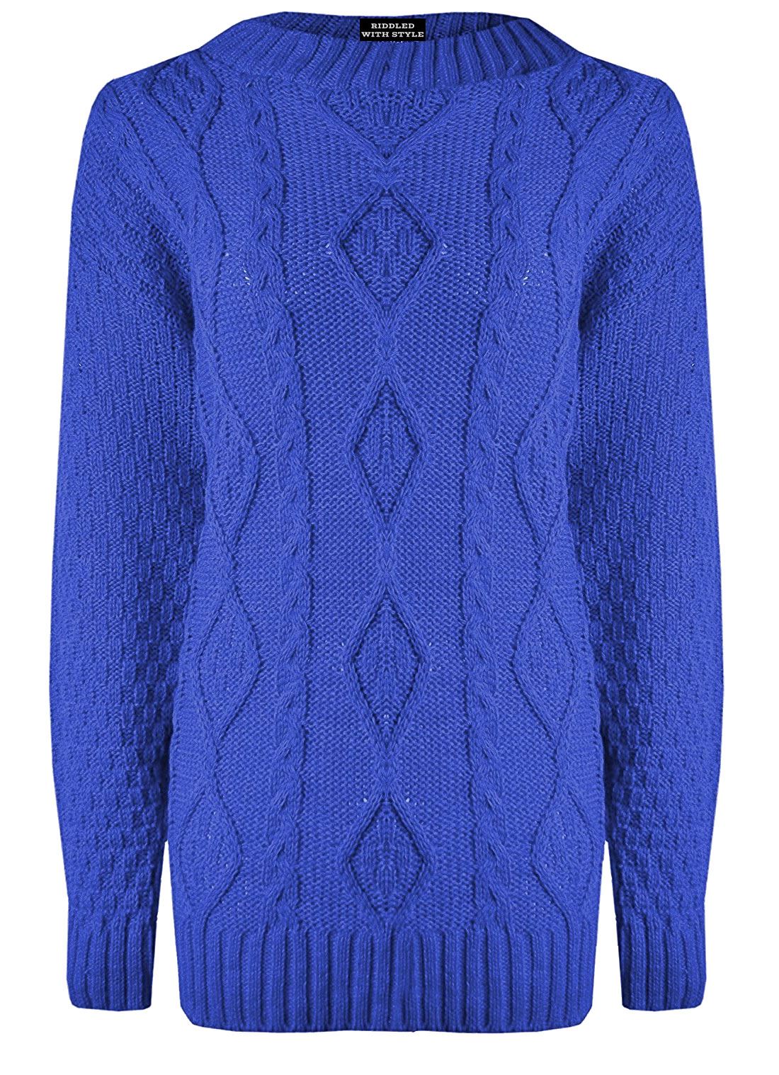 Womens Chunky Cable Knit Knitted Sweater Top Ladies Long Sleeve Plaint Jumper | eBay