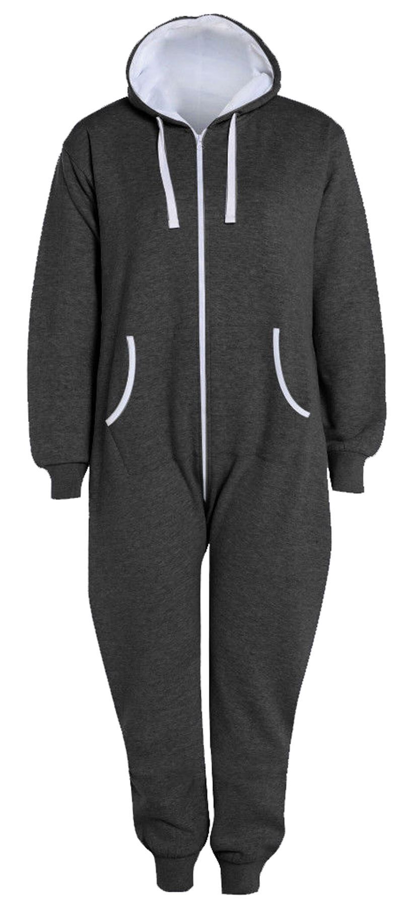 Mens Womens Thermal All In One Warm Hooded Playsuit Unisex ZipUp Onsie1