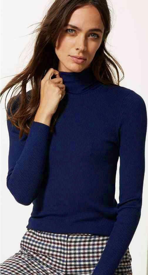 Womens Ladies High Roll Polo Neck Knitted Ribbed Jumper Sweater Top Uk | eBay