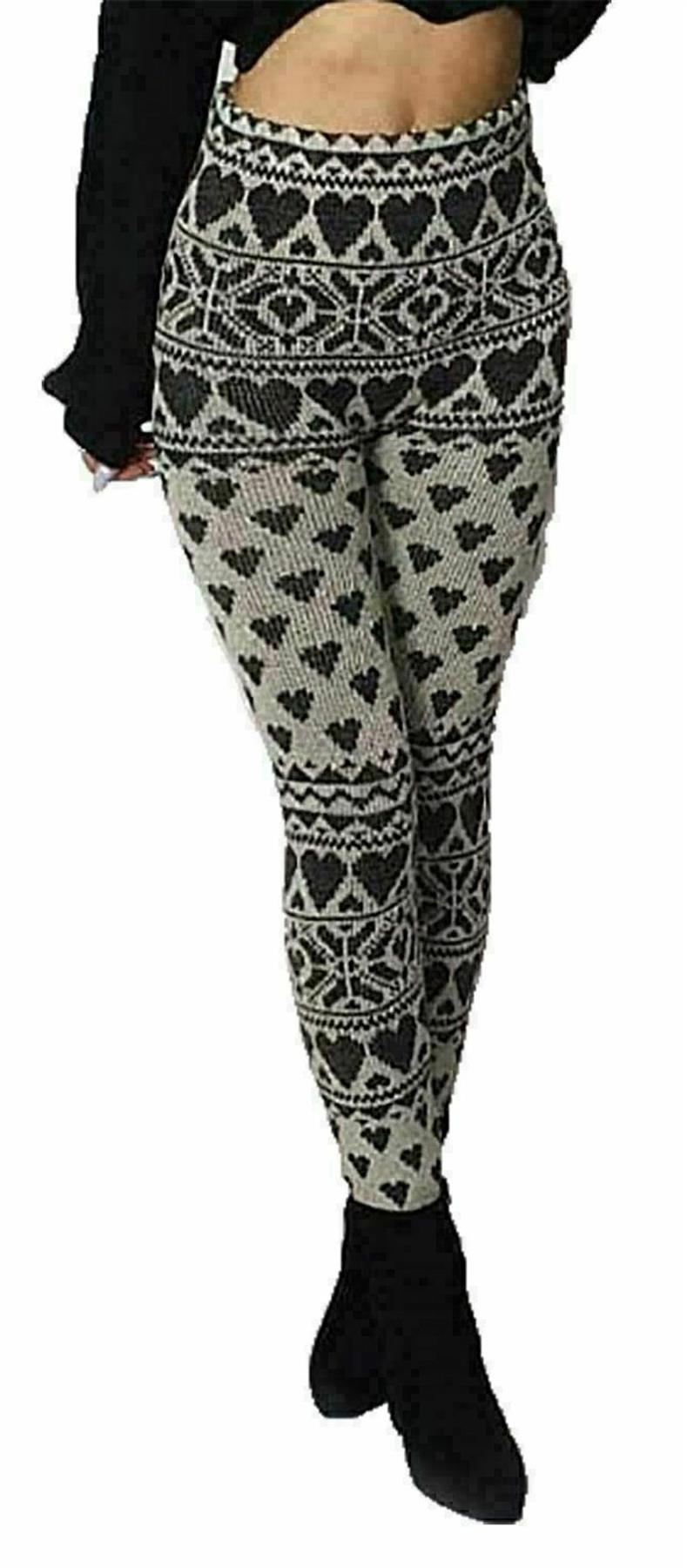 Le donne di Natale a Maglia Inverno Morbido Lana Caldo Pantaloni Leggings  Donna Lunghezza Intera | eBay