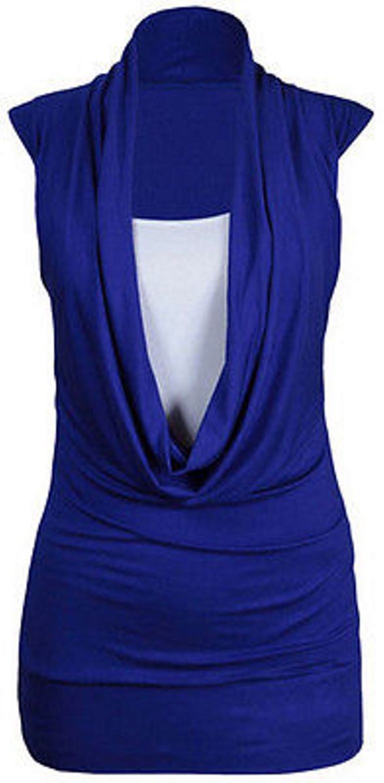 NEW LADIES GATHERED COWL NECK TOP WOMEN SLEEVELESS LONG VEST TOP SIZE 8