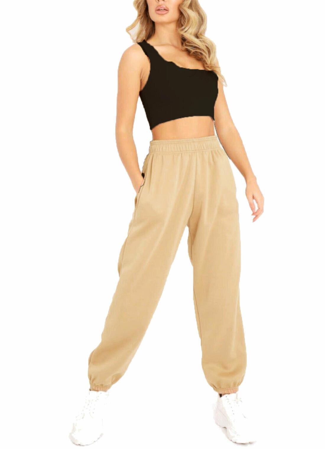 Ladies Womens Fleece Cuffed Bottoms Tracksuit Jogging Joggers Jog