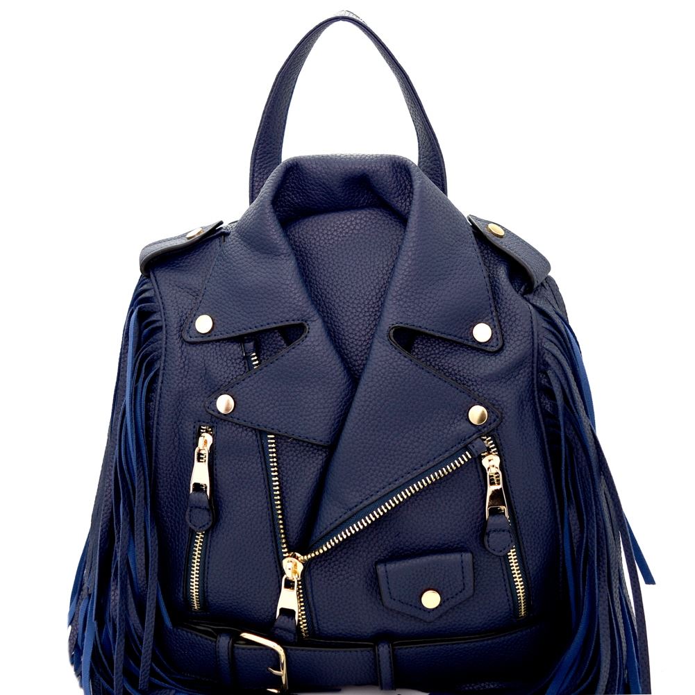 leather jacket and backpack