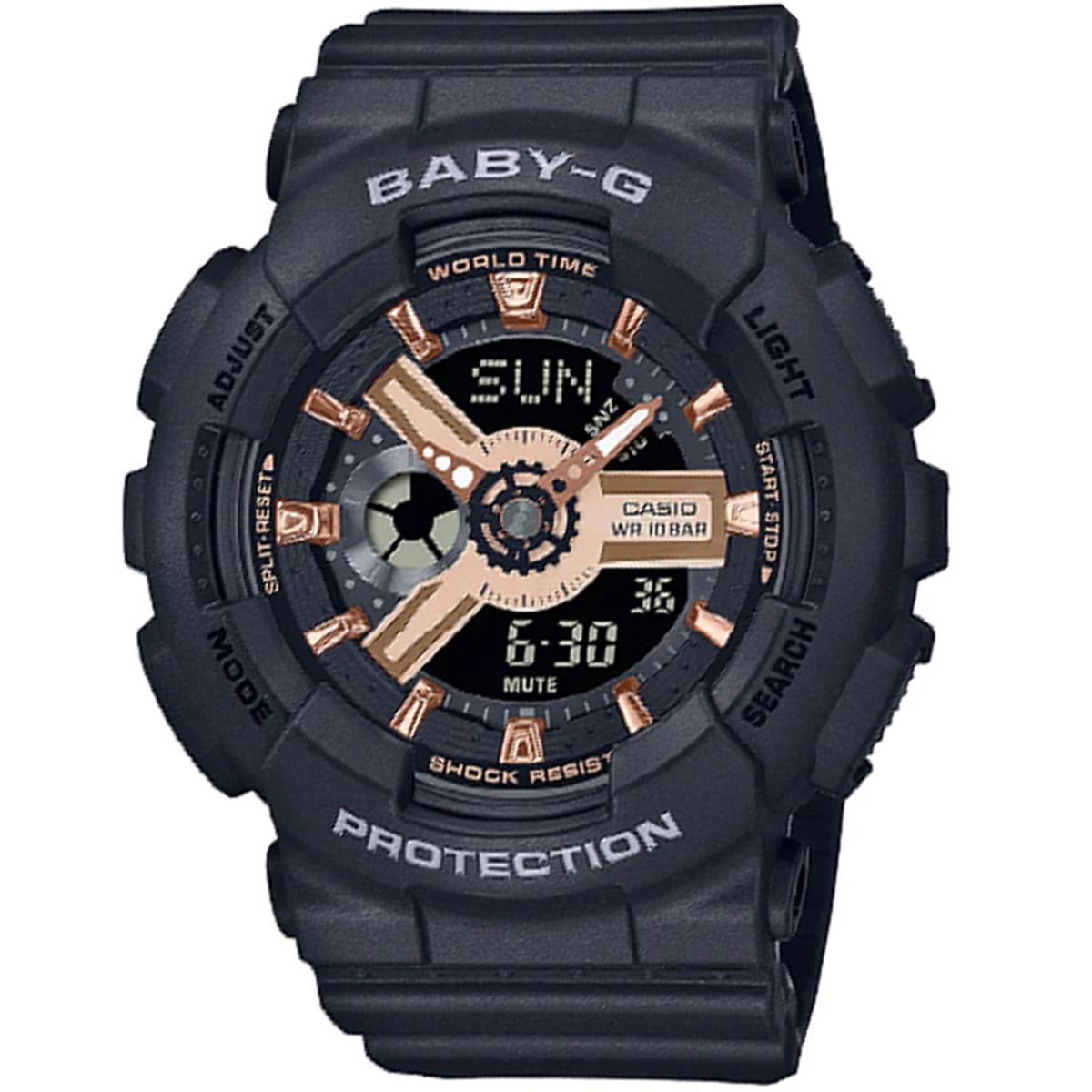 Casio BABY-G SHOCK XL BA110XRG-1A Black & Rose Gold Analog Digital