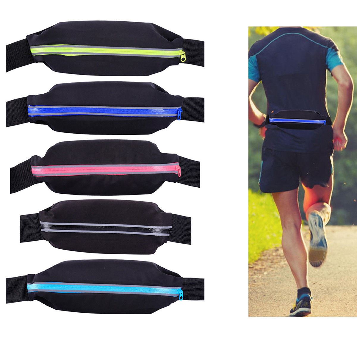 Riñonera Deportiva Doble Bolsa Cintura Running Sport Cinturon NEGRO y AZUL d18