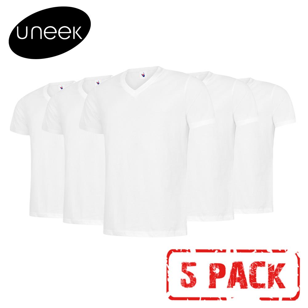 5 PACK UNEEK Classic V-Neck T Shirt Mens Plain Cotton Short Sleeve Tee UC317