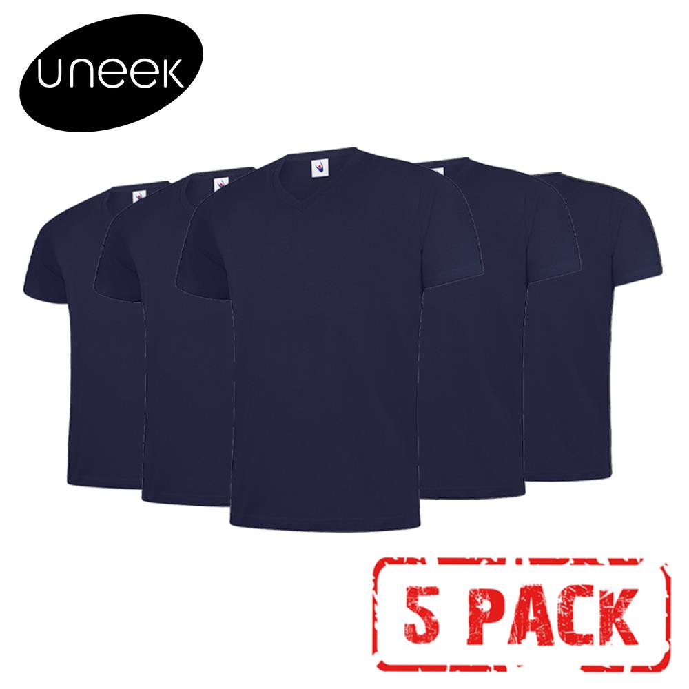 5 PACK UNEEK Classic V-Neck T Shirt Mens Plain Cotton Short Sleeve Tee UC317 - Picture 8 of 9