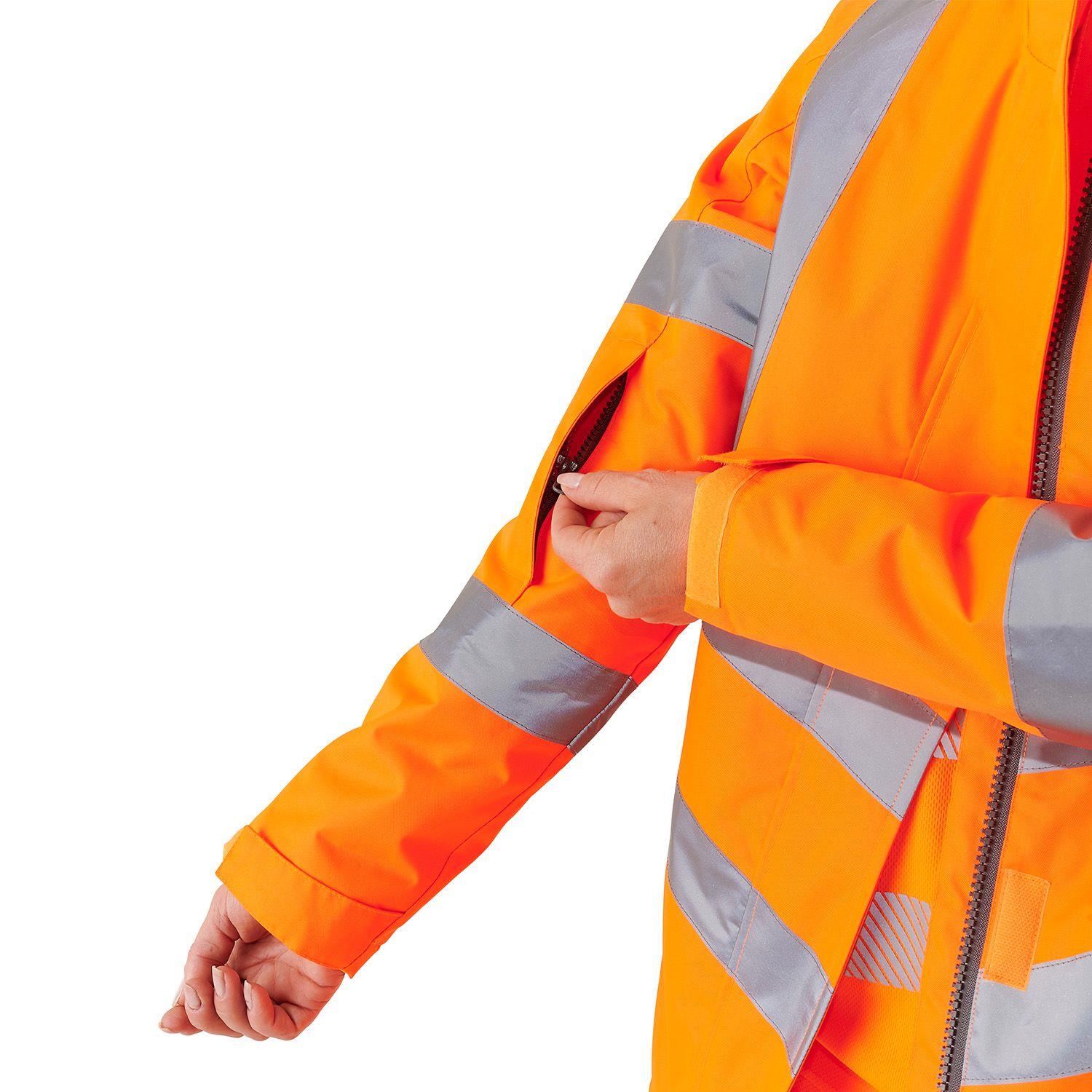 Hi Vis gepolsterte warme Jacke Damen wasserdicht sichtbar Kapuze atmungsaktiv - Bild 15 von 16
