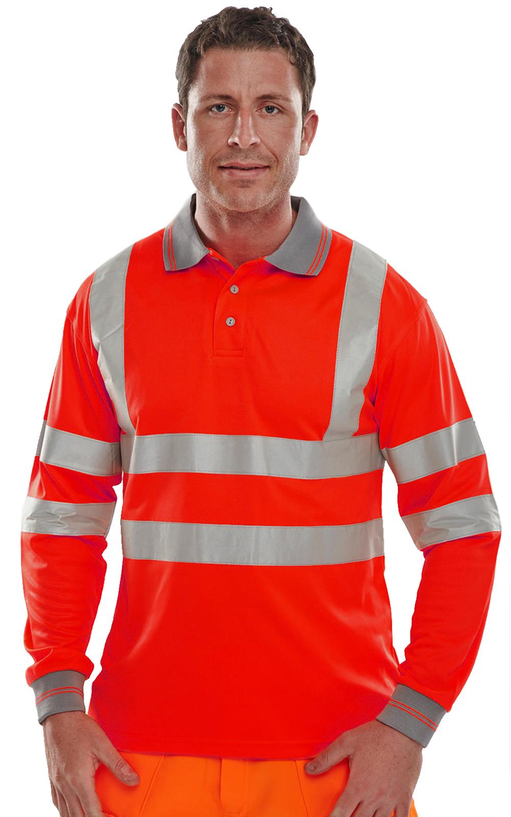 Camiseta Polo Hi Vis Viz Alta Visibilidad Manga Corta y Larga Seguridad Trabajo Top - Imagen 9 de 9