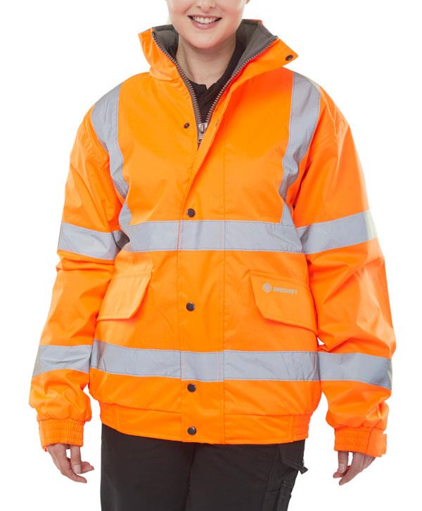 Hi Vis Bomber Jacket Unisex Fleece Line Warm Waterproof Safety Hooded Work Wear - Picture 7 of 8