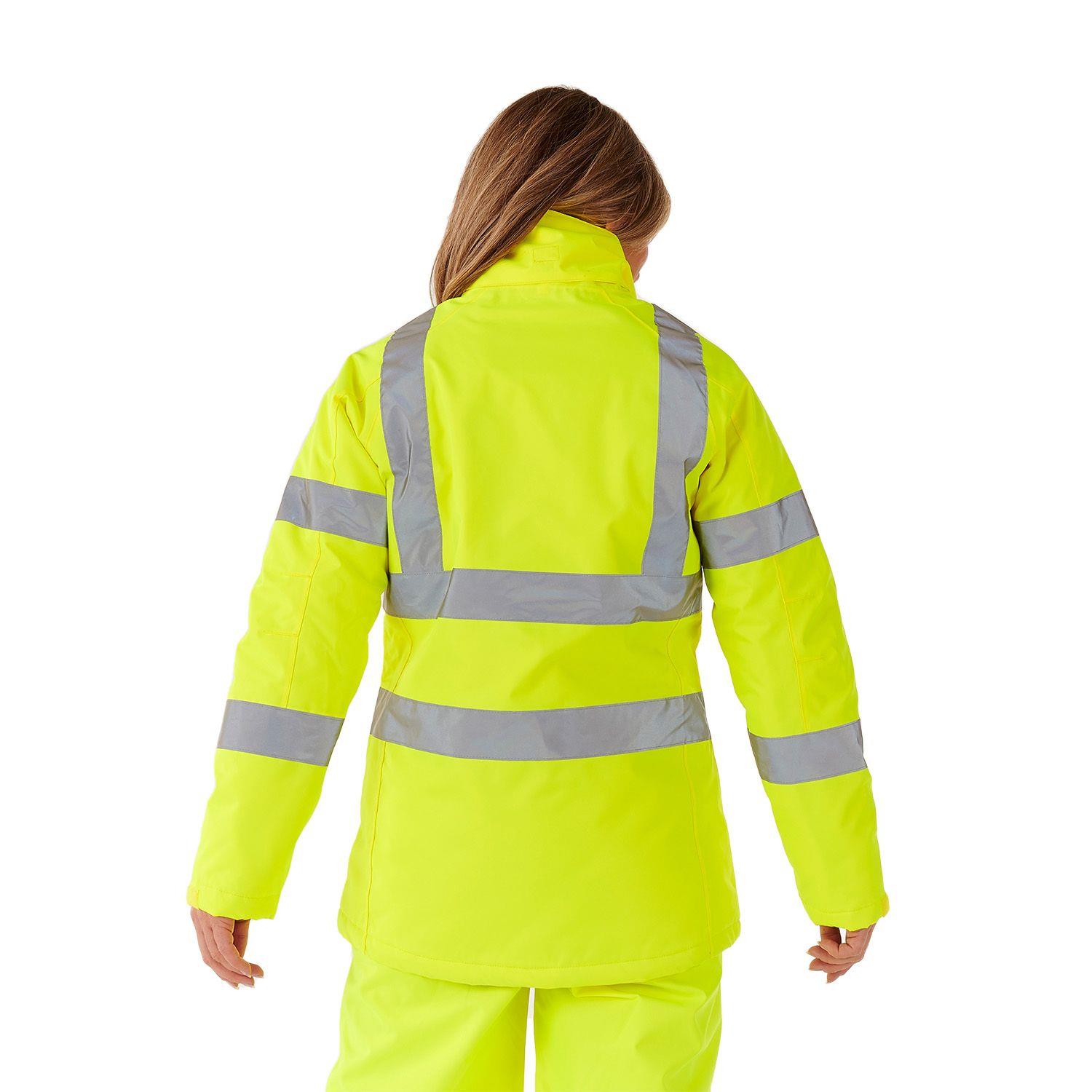 Hi Vis gepolsterte warme Jacke Damen wasserdicht sichtbar Kapuze atmungsaktiv - Bild 7 von 16