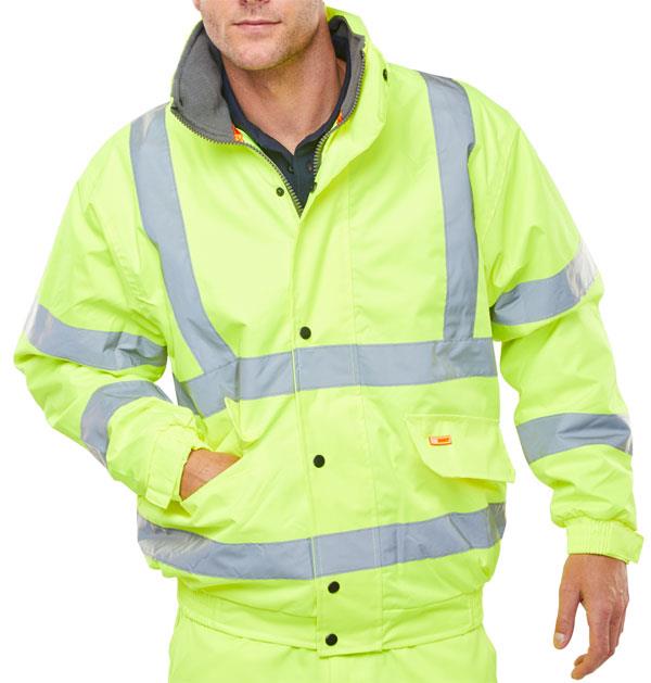 Hi Vis Bomber Jacket Unisex Fleece Line Warm Waterproof Safety Hooded Work Wear - Picture 2 of 8