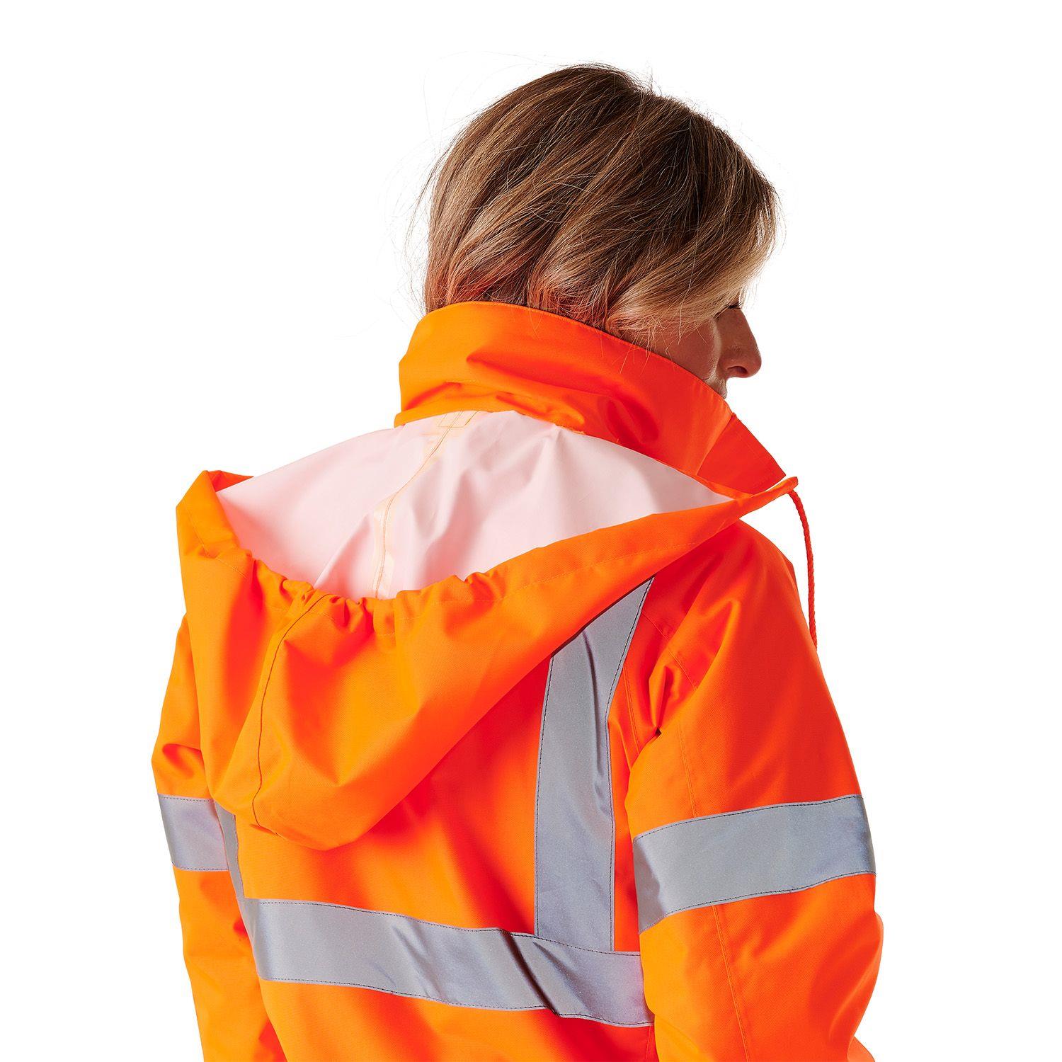 Hi Vis gepolsterte warme Jacke Damen wasserdicht sichtbar Kapuze atmungsaktiv - Bild 16 von 16