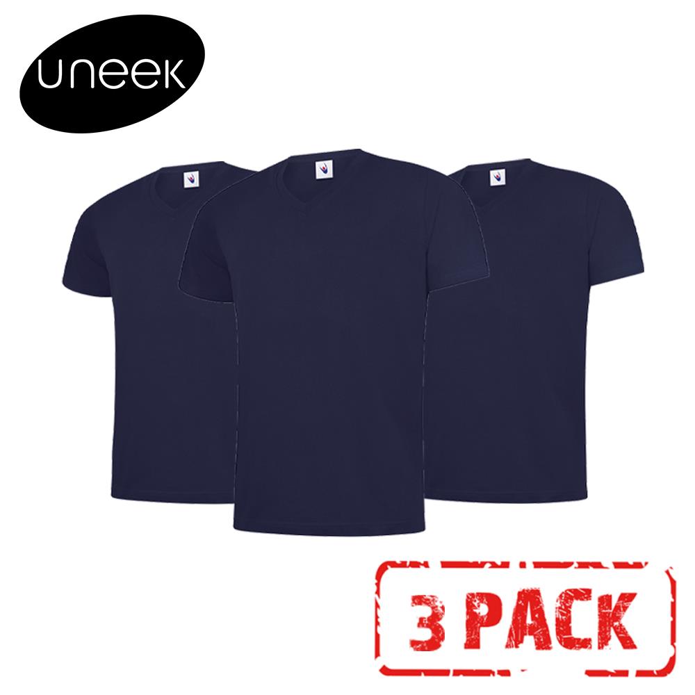 3 PACK UNEEK Classic V-Neck T Shirt Mens Plain Cotton Short Sleeve Tee UC317 - Picture 8 of 9