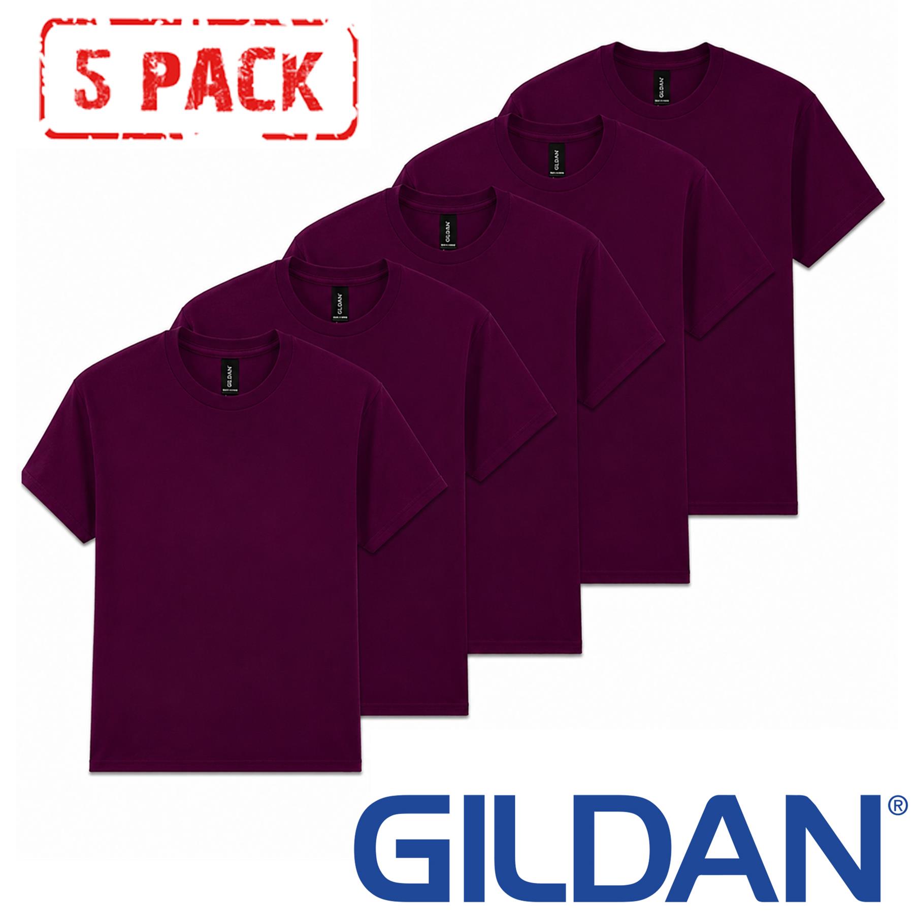 5 PACK Gildan Mens T-Shirt Heavy Cotton Plain Short Sleeve Tee Top
