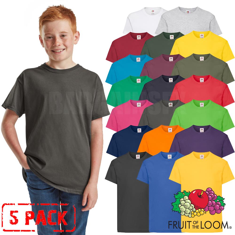 5 PACK Fruit of the Loom Kids T Shirts Plain Boys Girls School PE Cotton Tee Lot - Picture 27 of 27