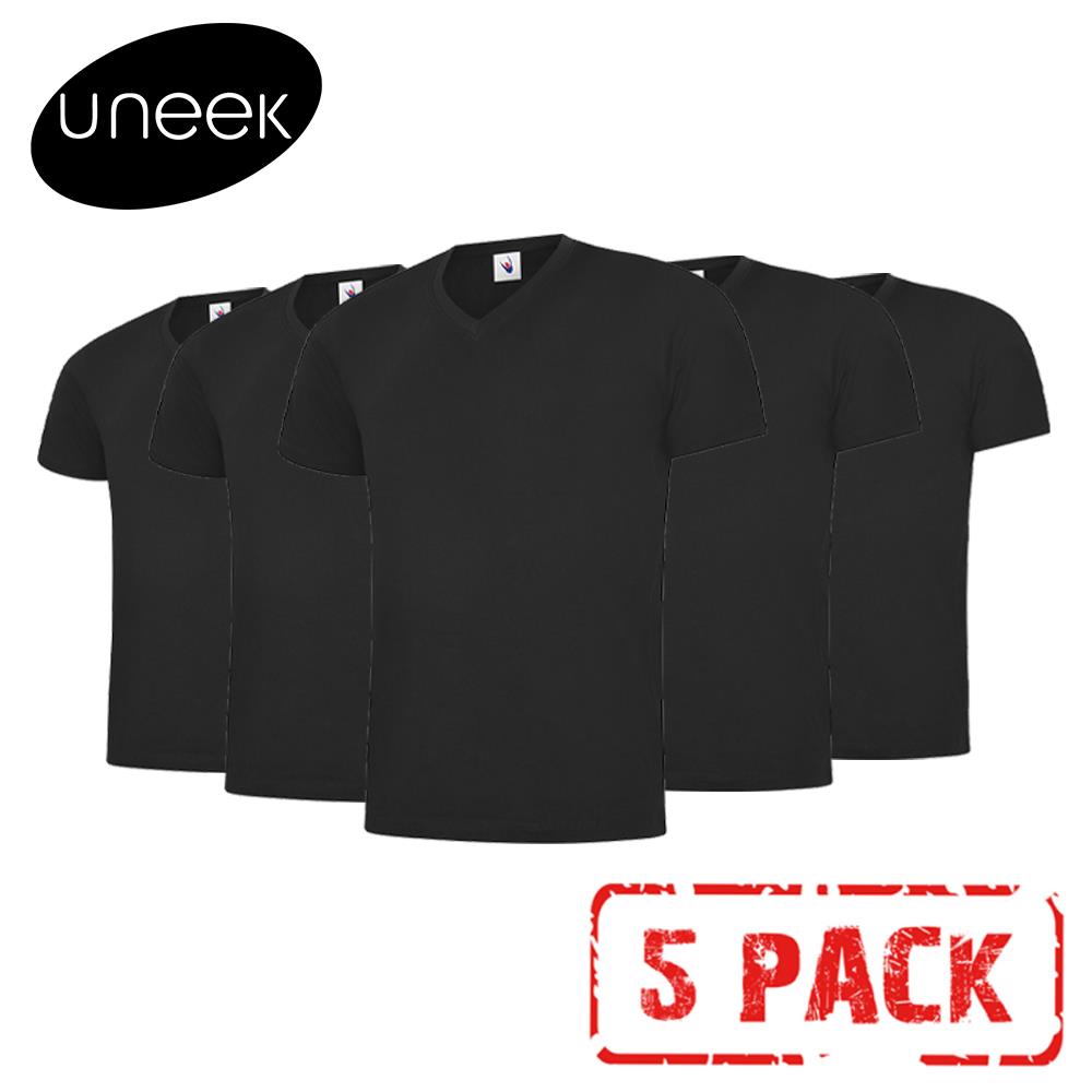 5 PACK UNEEK Classic V-Neck T Shirt Mens Plain Cotton Short Sleeve Tee UC317