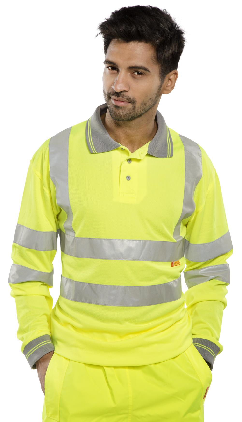 Camiseta Polo Hi Vis Viz Alta Visibilidad Manga Corta y Larga Seguridad Trabajo Top - Imagen 7 de 9