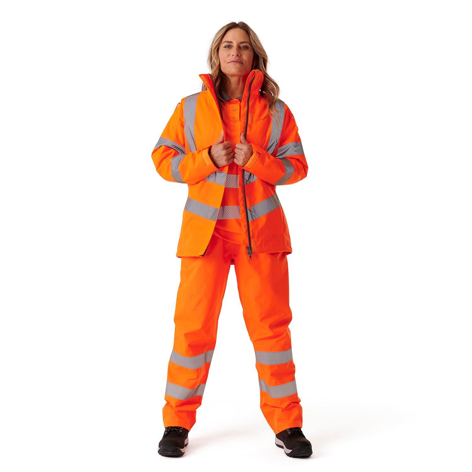 Hi Vis gepolsterte warme Jacke Damen wasserdicht sichtbar Kapuze atmungsaktiv - Bild 13 von 16