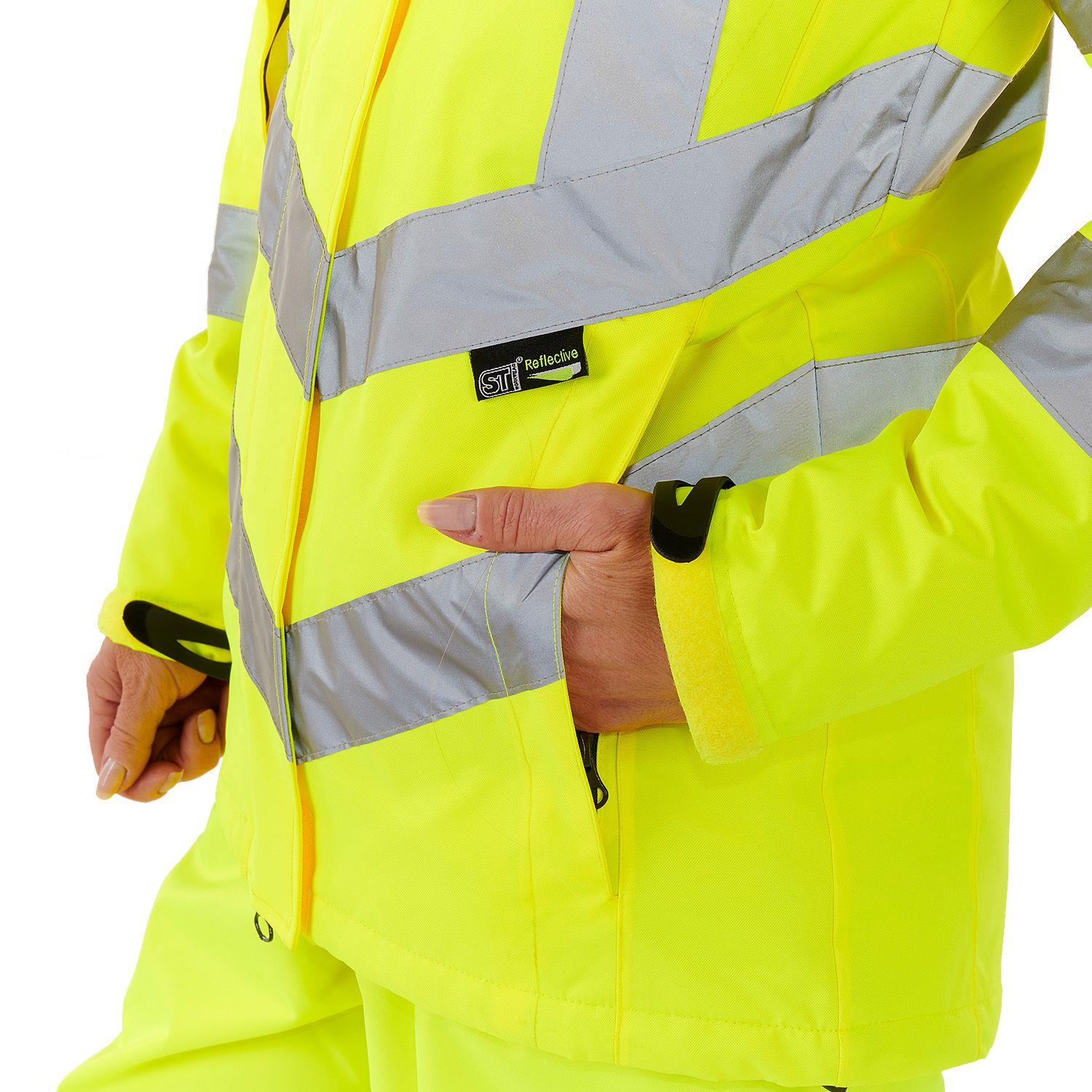 Hi Vis gepolsterte warme Jacke Damen wasserdicht sichtbar Kapuze atmungsaktiv - Bild 8 von 16