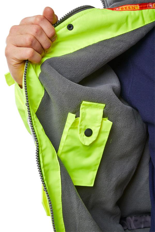 Hi Vis Bomber Jacket Unisex Fleece Line Warm Waterproof Safety Hooded Work Wear - Picture 6 of 8