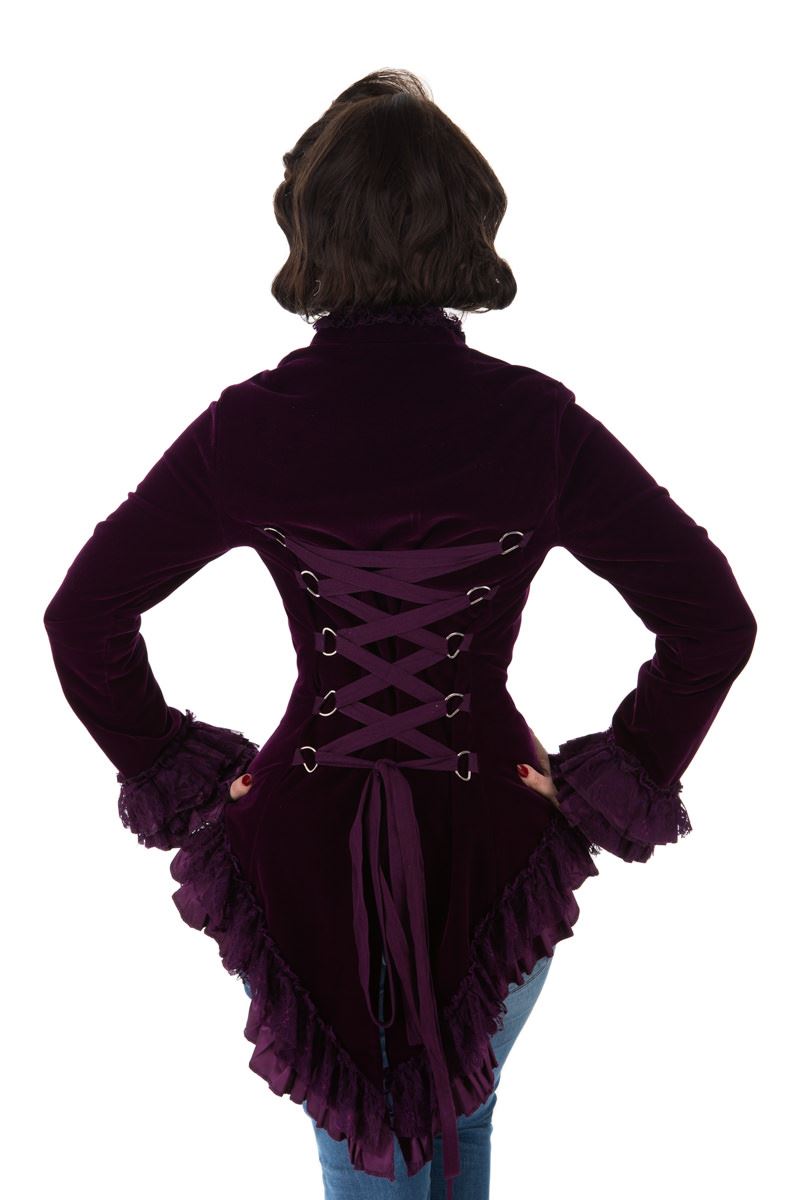H/&R Gothic Victorian Velvet Tail Jacket with Corset Back PLUS SIZES 8-20