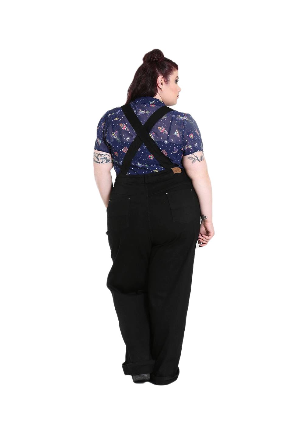 Hell Bunny Ella May Rockabilly Vintage Style Contrast Stitching Denim Dungarees