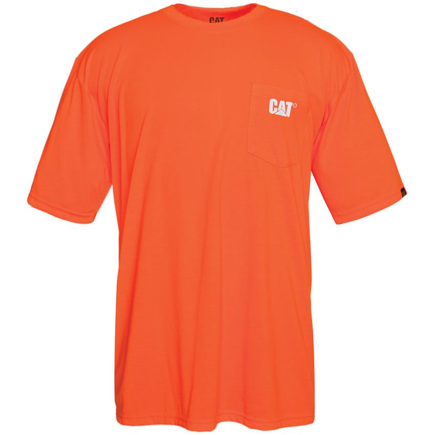 New Caterpillar Men's HiVis Work Safety Trademark Pocket Tee Tshirt