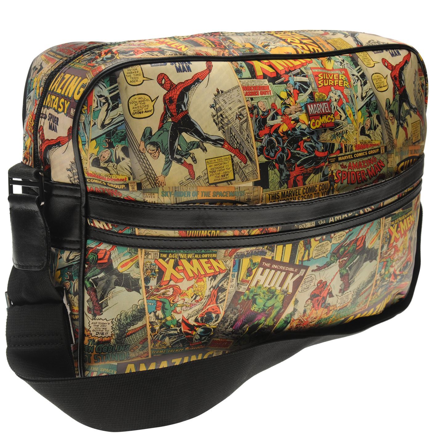 Marvel Comic Retro Print Messenger Bag Black/Multi Flight Shoulder Bag