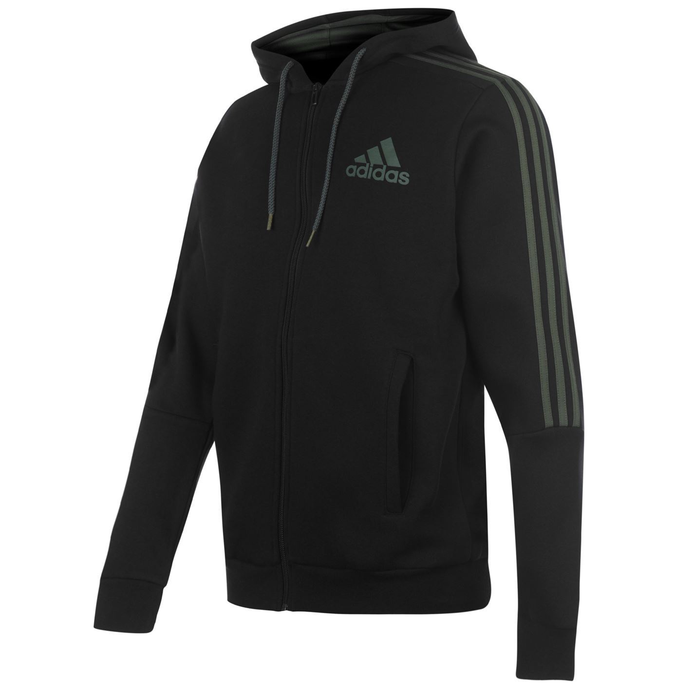 adidas 3 stripe full zip hoody mens