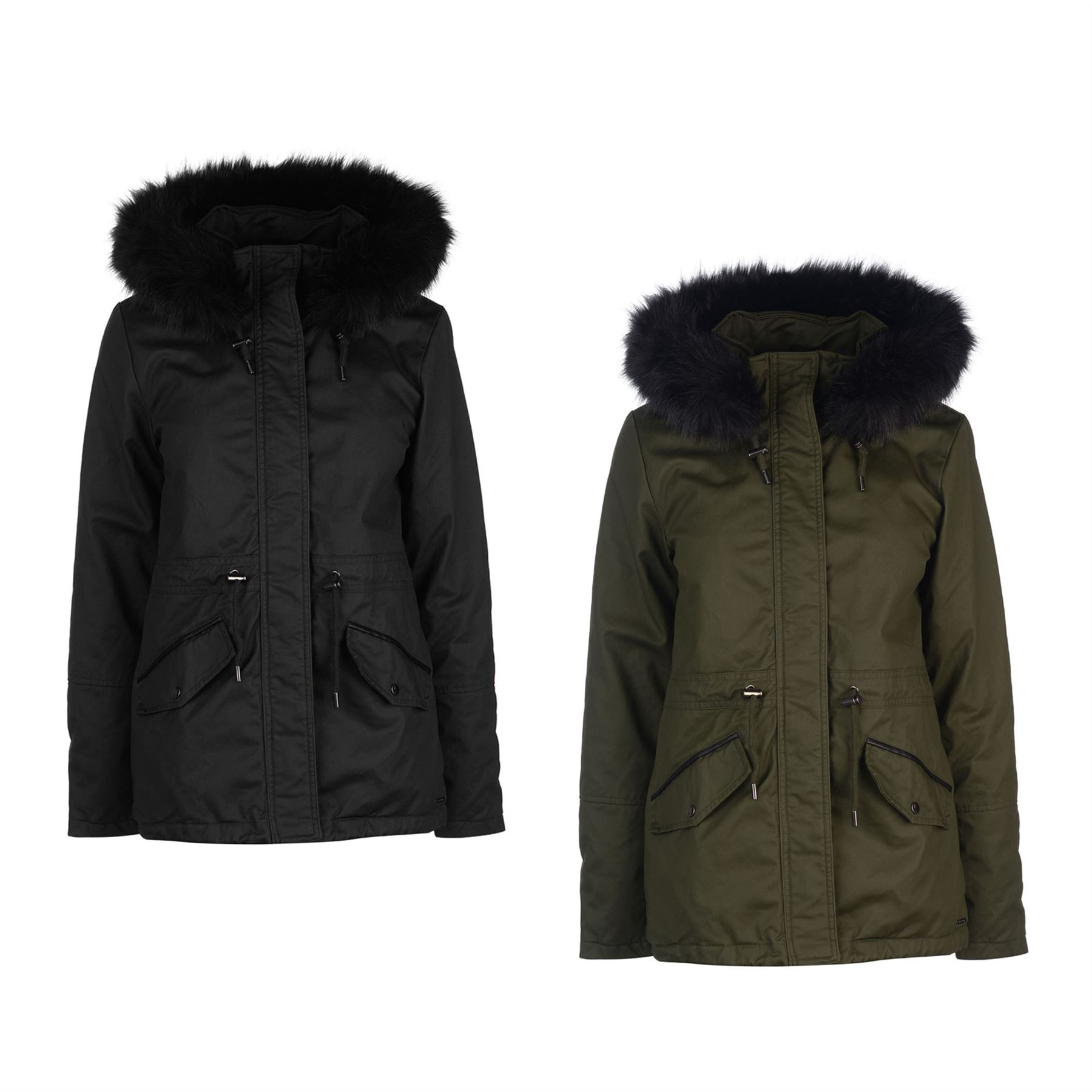 Firetrap Womens Petie Parka Jacket Coat Top Cotton Hooded Fur Trim Faux