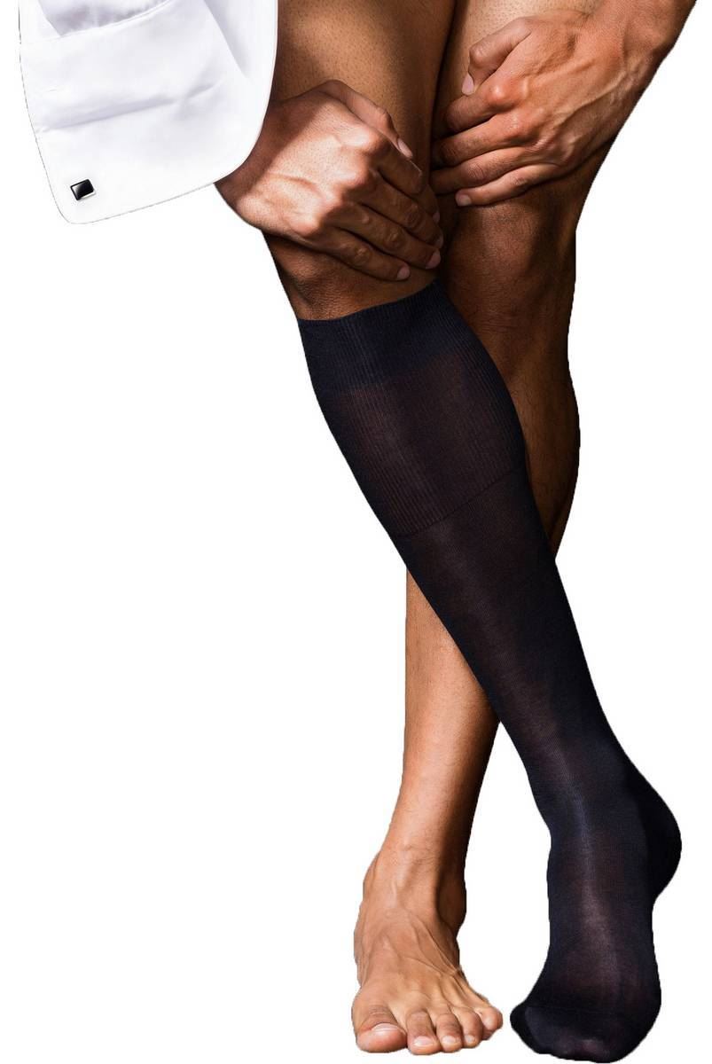 Falke Mens No4 Pure Silk Knee High Socks Dark Navy eBay