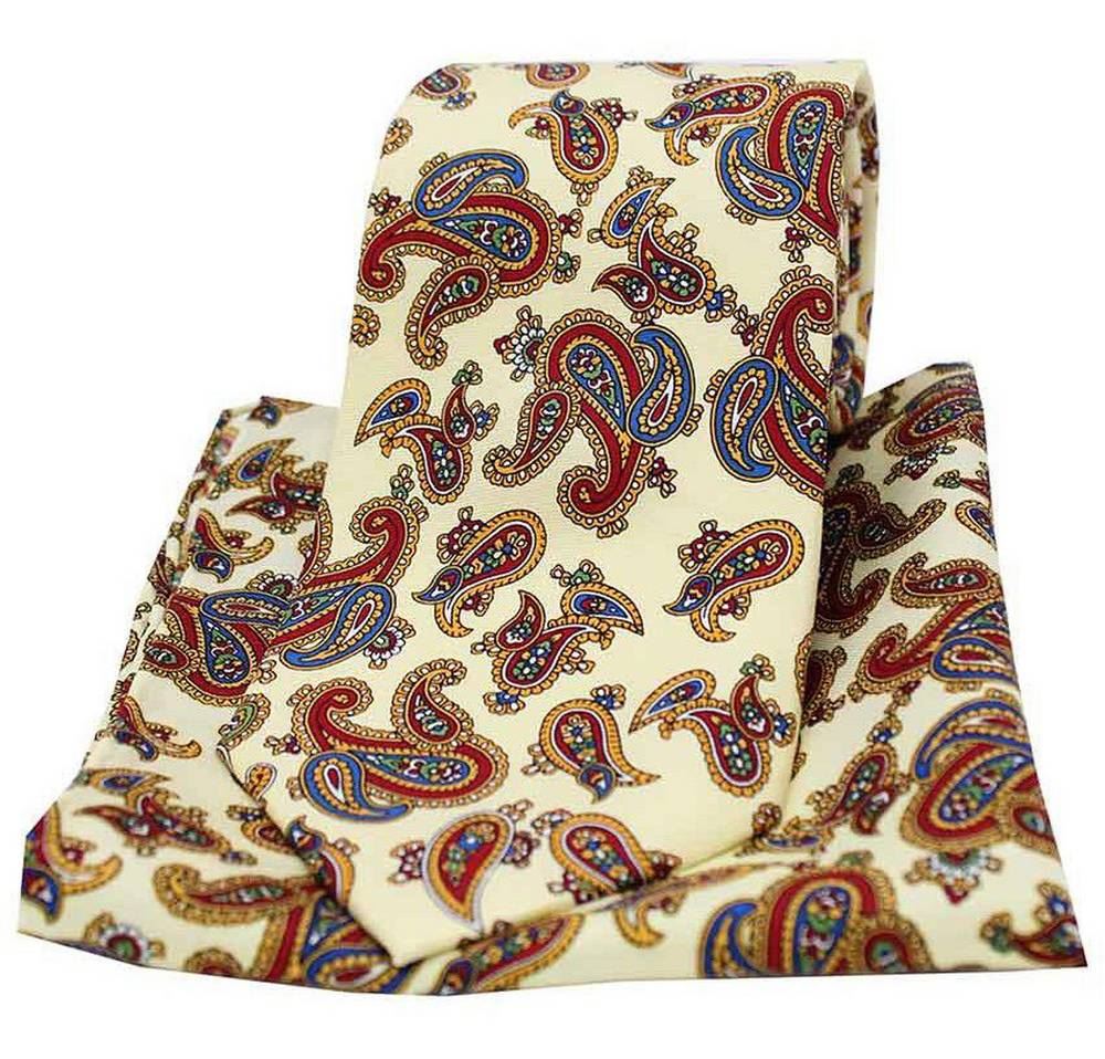 David Van Hagen Mens Luxury Paisley Tie and Handkerchief Set Lilac