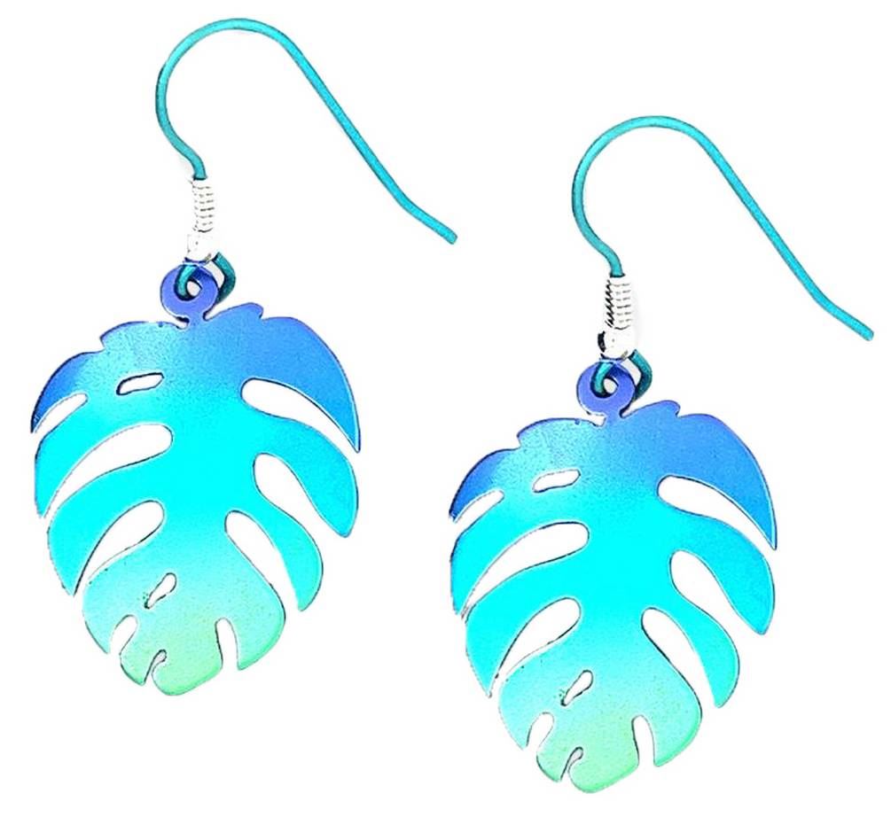 Ti2 Titanium Womens Leaf Drop Earrings - Green